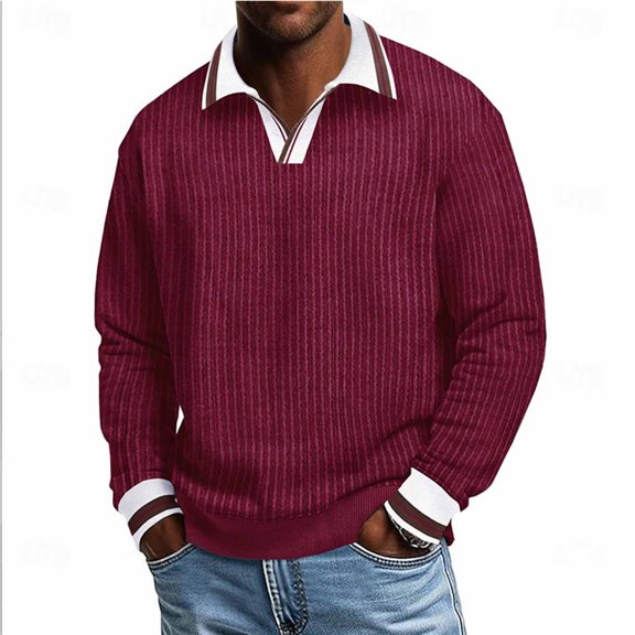 Donemore Men's Corduroy Long Sleeve Pullover Shirt with Button Down Collar Casual Comfort Fit