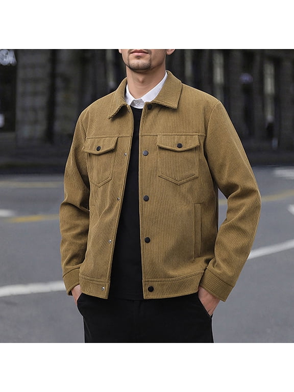 Men's Corduroy Outdoor Jacket Rugged Zippered Pocket Long Sleeve Traditional Fit Workwear-Inspired