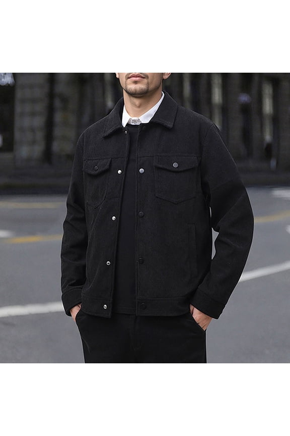 Men's Corduroy Outdoor Jacket Rugged Zippered Pocket Long Sleeve Traditional Fit Workwear-Inspired