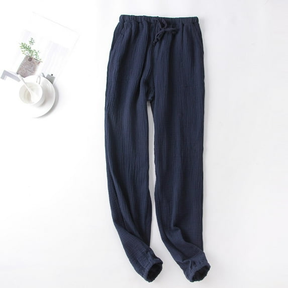 Donemore Men's Cotton Sleep Pants Solid Color Loose Fit Lounge Pants with Elastic Waistband Soft Breathable Home Wear