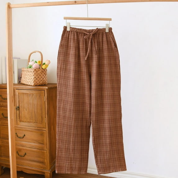 Donemore Men's Cotton Sleep Pants Solid Color Loose Fit Lounge Pants with Elastic Waistband Soft Breathable Home Wear