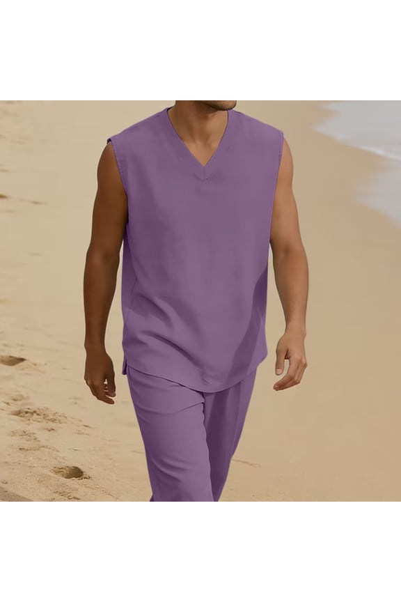 Men's Cotton V-Neck Tank Top Sporty Casual Sleeveless Shirt for Workout Gym Wear