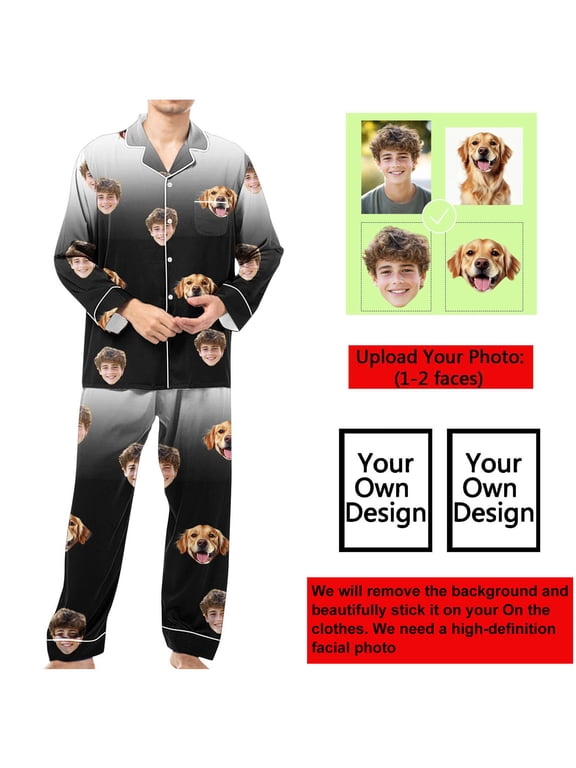 Men's Custom Printed Pajama Set Button-Up Lapel Collar Gradient Long Sleeve with Pockets