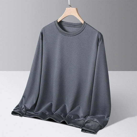 Donemore Men's Fashion Casual Solid Color Round Neck Long Sleeve Shirt Simple Pure Color Design Business Casual Versatile Style Comfortable Breathable Men's Top