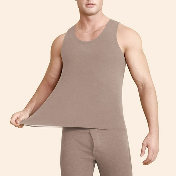 Donemore Men's Fashion Casual Solid Color Round Neck Sleeveless Seamless Thermal Vest Undershirt Comfortable Slim-fit Versatile Male Clothing