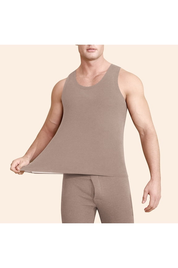 Men's Fashion Casual Solid Color Round Neck Sleeveless Seamless Thermal Vest Undershirt Comfortable Slim-fit Versatile Male Clothing