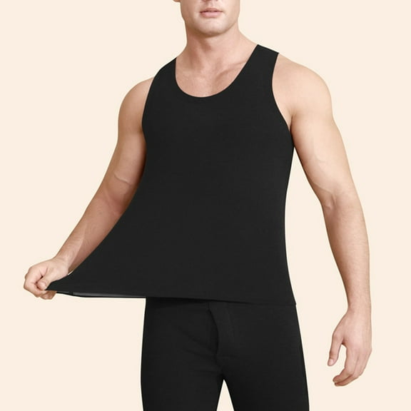 Donemore Men's Fashion Casual Solid Color Round Neck Sleeveless Seamless Thermal Vest Undershirt Comfortable Slim-fit Versatile Male Clothing