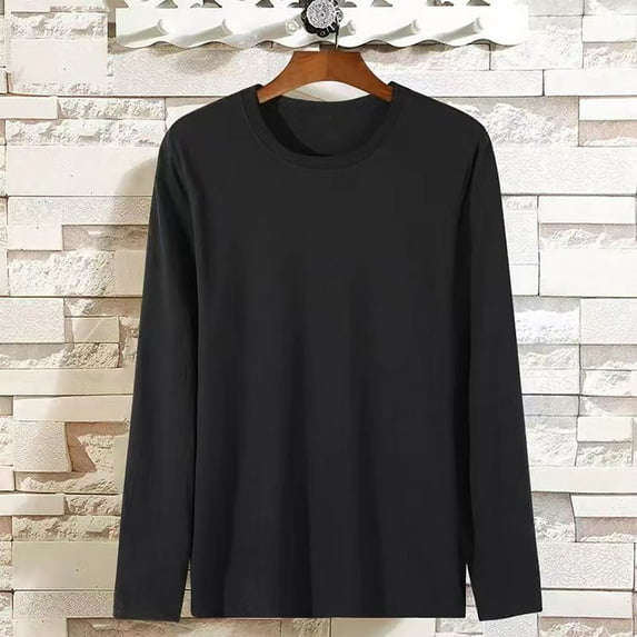 Donemore Men's Fashion Oversized Solid Color Round Neck Long Sleeve Shirt Loose Fit Casual Business Versatile Top