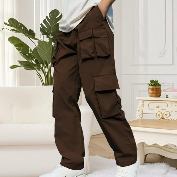 Donemore Men's Fashion Solid Color Casual Multi-Pocket Cargo Pants Straight Loose Fit Urban Trendy Style Durable Versatile Men's Wear