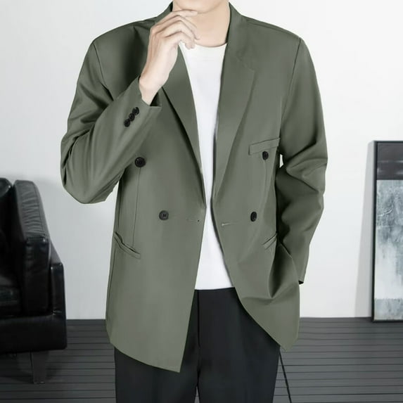 Donemore Men's Fashion Solid Color Notched Lapel Shoulder Padded Suit Jacket with Long Sleeves, Fluid Drape Back Slit Pockets for Business Casual Commuting Style