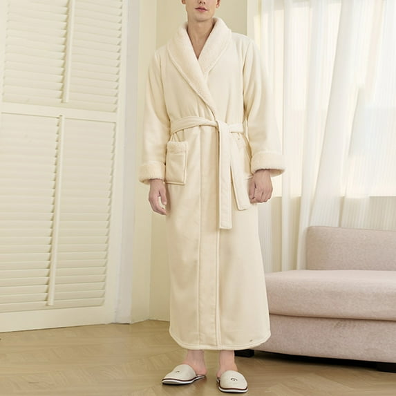Donemore Men's Flannel Sleepwear Long Sleeve Notched Collar Pajama Set Solid Color Cozy Loungewear Soft Winter Nightwear Robe