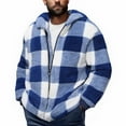 thumbnail image 1 of Donemore Men's Fleece Hooded Jacket Full-Zip Checkered Design Double-Sided Warm Coat with Pockets Casual Outerwear, 1 of 6