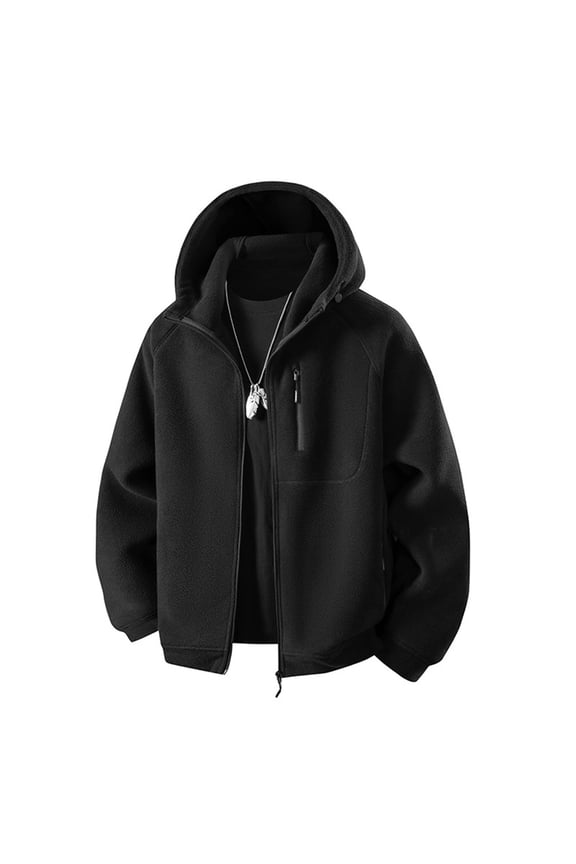 Men's Fleece Jacket Hooded Zip Up Loose Fit Warm Polyester Casual Outerwear Coats for Winter Outdoor Activities