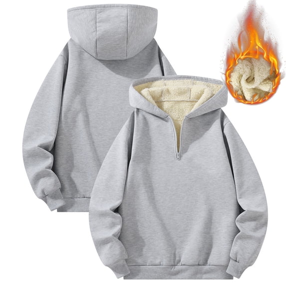 Donemore Men's Fleece Lined Heavyweight Hoodie 1/4 Zip Solid Color Winter Warm Polyester Pullover Casual Outerwear