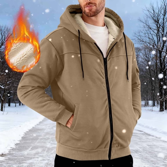 Donemore Men's Fleece Lined Hooded Zipper Jacket with Pockets for Casual Athletic Wear