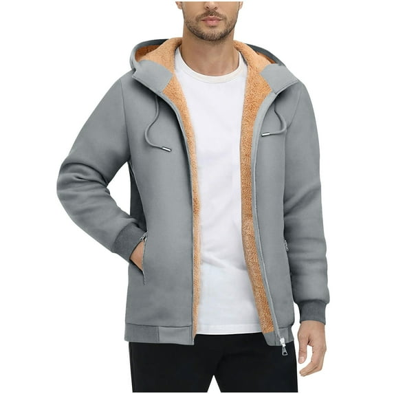 Donemore Men's Fleece-Lined Hoodie with Pocket and Zipper Front Casual Comfort Solid Color Sweatshirt