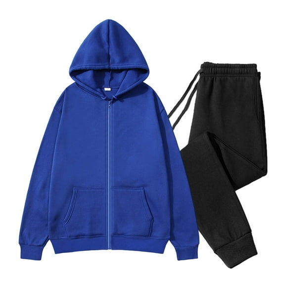 Donemore Men's Fleece-Lined Sweatsuit Hoodie & Jogger Set Solid Color Loose Fit Drawstring Pockets Casual Winter Comfort