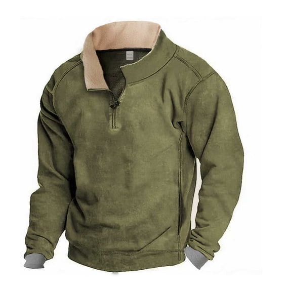 Donemore Men's Fleece Stand Collar Zipper Pocket Long Sleeve Shirt Casual Outerwear