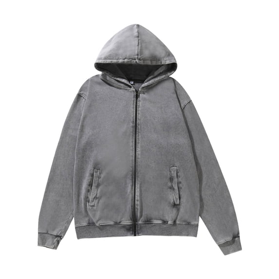 Donemore Men's Full-Zip Cotton Vintage Wash Hooded Sweatshirt Distressed Casual Pullover Jacket