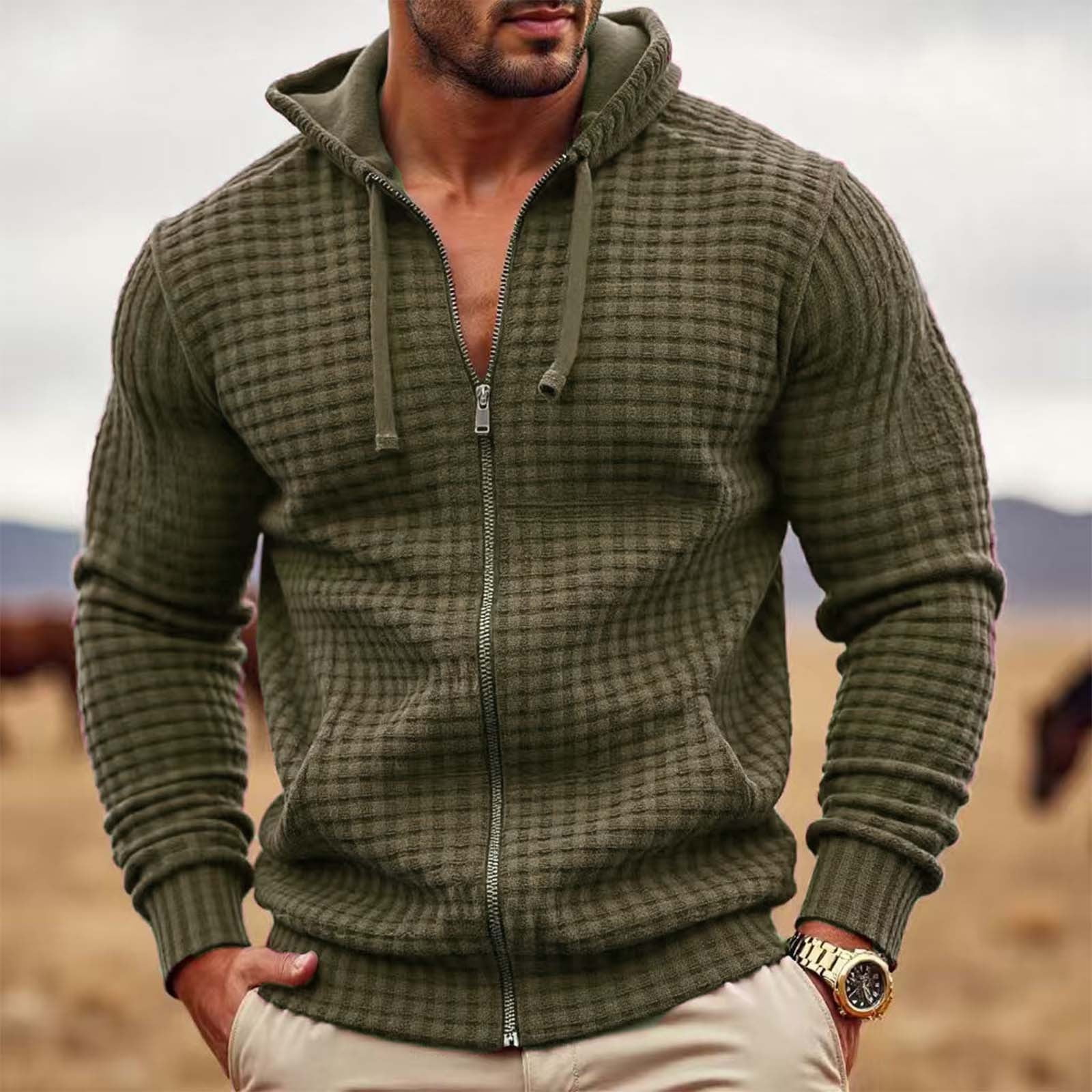 Donemore Men #39 s Full Zip Pocket Design Solid Color Long Sleeve Hooded Donemore Men #39 s Full Zip Pocket Design Solid Color Long Sleeve Hooded