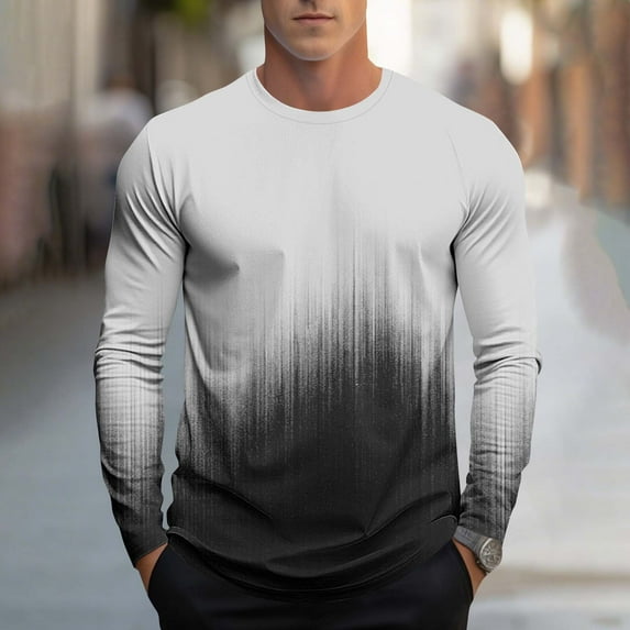 Donemore Men's Gradient Print Casual Sport Long Sleeve Round Neck Shirt Fashion Trendy Versatile Design