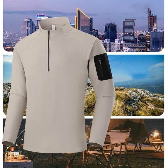 Donemore Men's Half-Zip Stand Collar Training Top with Zippered Pockets, Breathable Quick-Dry Fabric for Outdoor Running and Gym, Casual Long Sleeve Sportswear