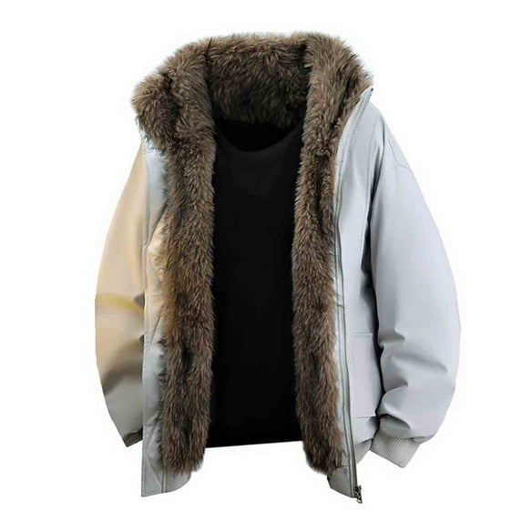 Donemore Men's Heavyweight Fleece-Lined Winter Coat with Thickened Warmth, Stand Collar, Full-Zip Front, Long Sleeve & Multi-Pockets, Solid Color Design