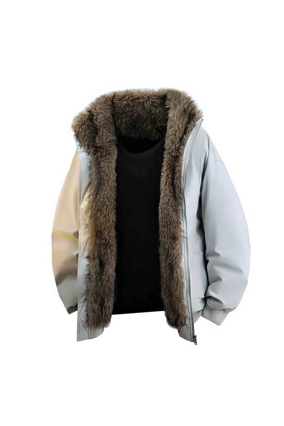 Men's Heavyweight Fleece-Lined Winter Coat with Thickened Warmth, Stand Collar, Full-Zip Front, Long Sleeve & Multi-Pockets, Solid Color Design