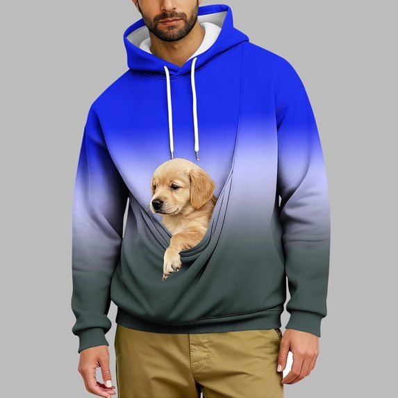 Donemore Men's Hooded Gradient Print Sweatshirt Oversized Fit with Large Pockets and Pet Pocket Casual Streetwear Style