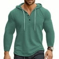 thumbnail image 1 of Donemore Men's Hooded Sweatshirt Long Sleeve Solid Color Button Closure Casual Style Stretchable Comfort Fit, 1 of 8