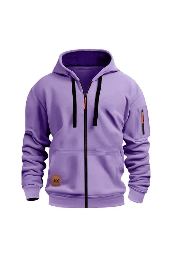 Men's Hooded Zip-Up Sweatshirt with Arm Pocket Casual Fashion Pullover Jacket