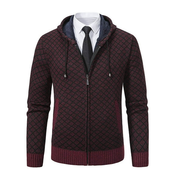 Donemore Men's Hooded Zipper Knit Sweater Coat Solid Color Design Long Sleeves Side Pockets Casual Daily Versatile Outerwear