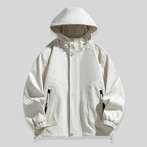 Donemore Men's Hooded Zipper Pockets Long Sleeve Casual Quick-Dry Jacket Lightweight Solid Color Outdoor Sportswear Windbreaker Top