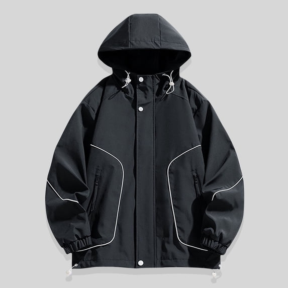 Donemore Men's Hooded Zipper Pockets Long Sleeve Casual Quick-Dry Jacket Lightweight Solid Color Outdoor Sportswear Windbreaker Top