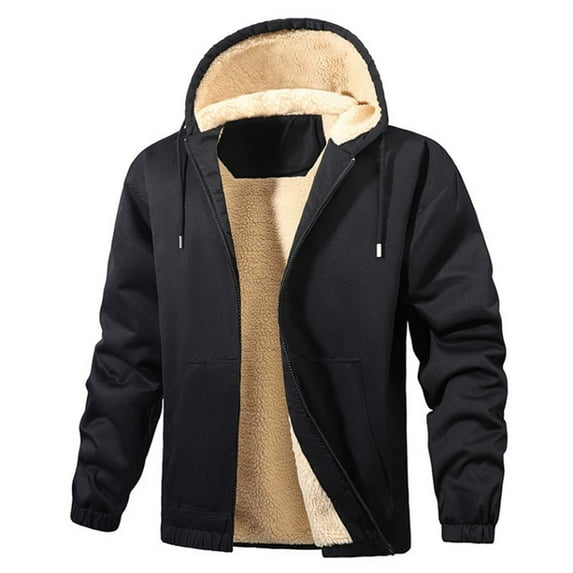 Donemore Men's Hooded Zipper Sweatshirt Jacket Thickened Fleece-Lined Long Sleeve Solid Color Design Windproof Warm Casual Sportswear Outerwear