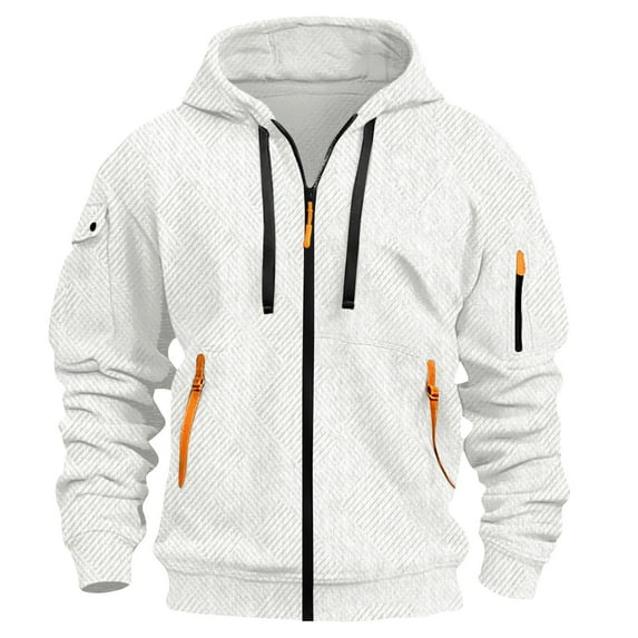 Donemore Men's Jacquard Zip-Up Hoodie Solid Color Long Sleeve Lightweight Polyester Casual Outerwear