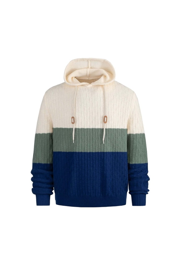 Men's Knitted Long Sleeve Hooded Sweater, Thermal Fleece Lined Casual Pullover, Streetwear Style Loose Fit Autumn Winter Warm Top