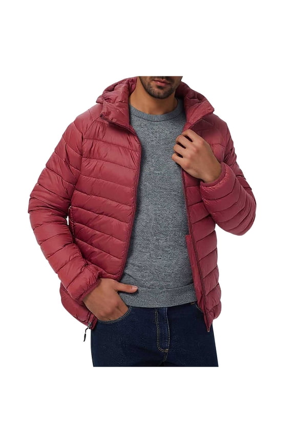Men's Lightweight Hooded Jacket Short Style Zip Up Padded Coat with Storage Pocket, Casual Fashion Solid Color Outdoor Wear