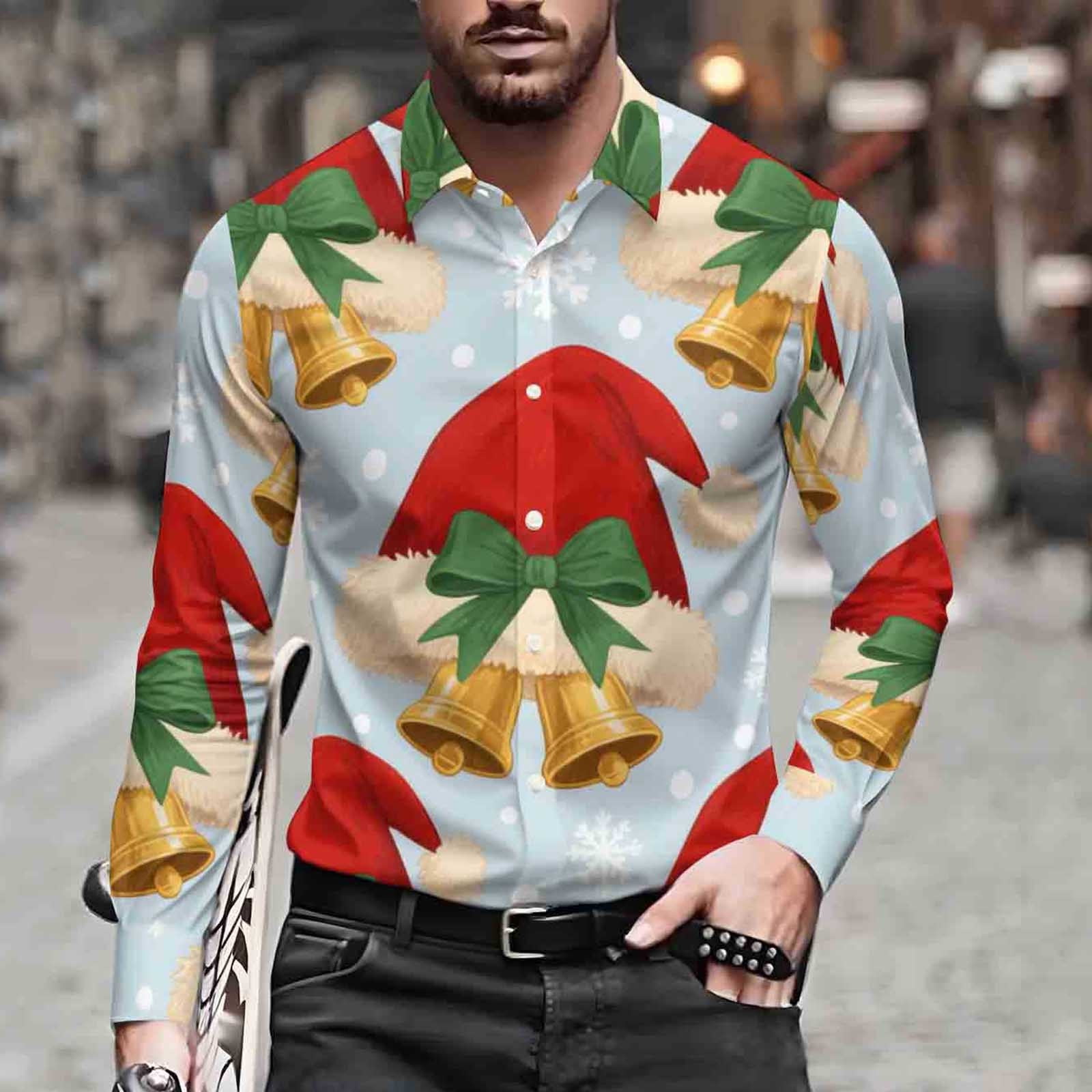 mens christmas themed dress shirts YUHGODO Mens Xmas Dress Shirts Fun Kitten Cat Graphic Button Down Long Sleeve Shirt Ugly Christmas Party Vacation Shirt, Adult Unisex, Size: XL