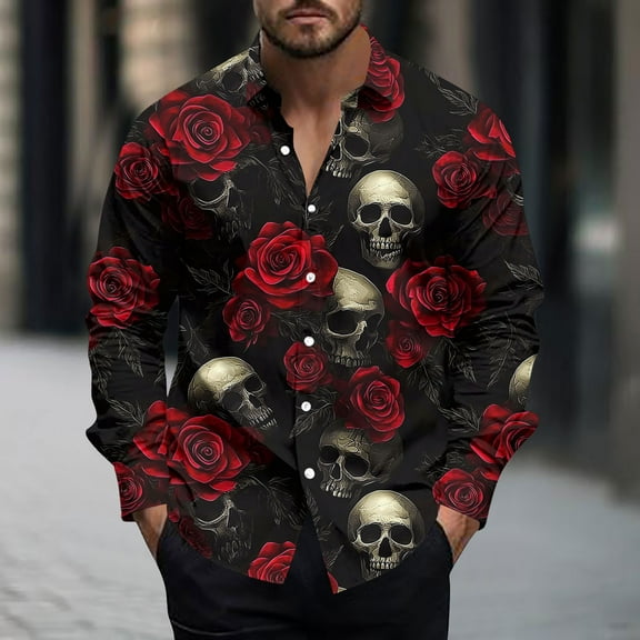 Donemore Men's Long Sleeve Collar Casual Shirt Fashion Print Trendy Design Business Casual Versatile Top