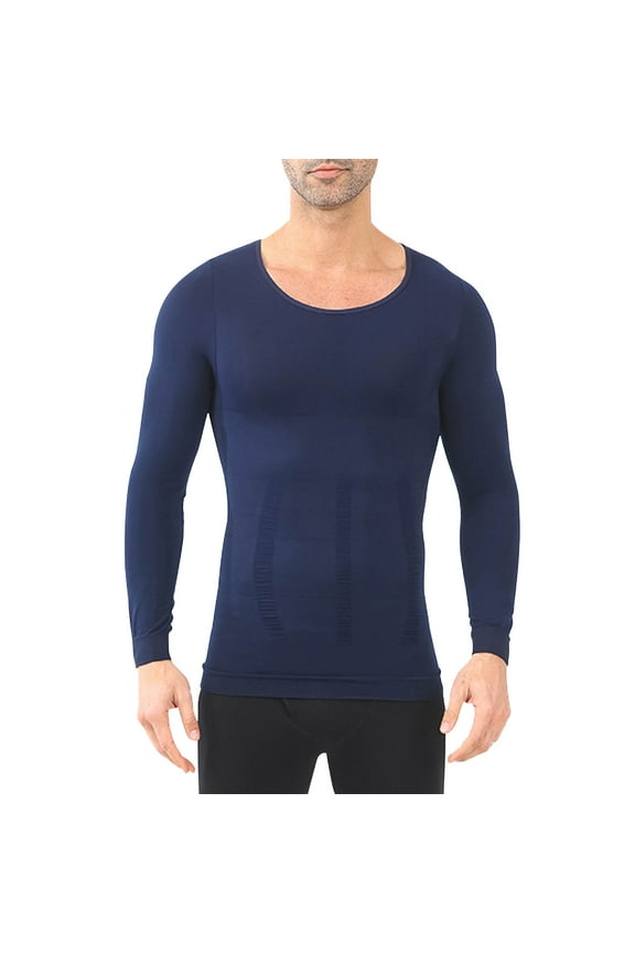 Men's Long Sleeve Round Neck Slim Fit Shirt Lightweight Stretch Slimming Abdominal Support Back Support Design Sports Fitness Daily Training Solid Color Men's Athletic Wear