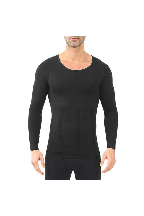 Men's Long Sleeve Round Neck Slim Fit Shirt Lightweight Stretch Slimming Abdominal Support Back Support Design Sports Fitness Daily Training Solid Color Men's Athletic Wear