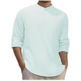thumbnail image 1 of Donemore Men's Long Sleeved Base Shirt Semi Open Stand Up Collar Button Casual Loose Striped Long Sleeved Shirt, 1 of 6