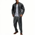 thumbnail image 1 of Donemore Men's Long Sleeved Solid Color Turndown Collar Zipper Pants Drawstring Set, 1 of 7
