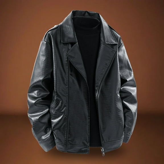 Donemore Men's Matte Leather Long Sleeve Lapel Jacket Coat Business Casual Stylish Design Matte Finish Men's Outerwear