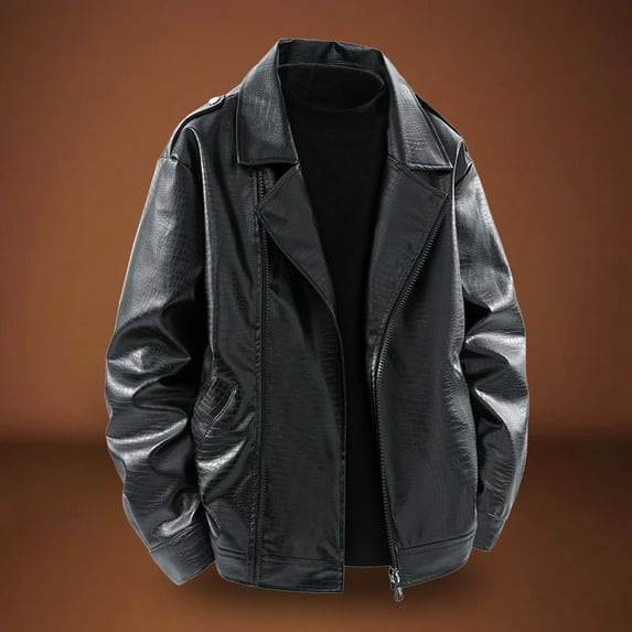 Donemore Men's Matte Leather Long Sleeve Lapel Jacket Coat Business Casual Stylish Design Matte Finish Men's Outerwear