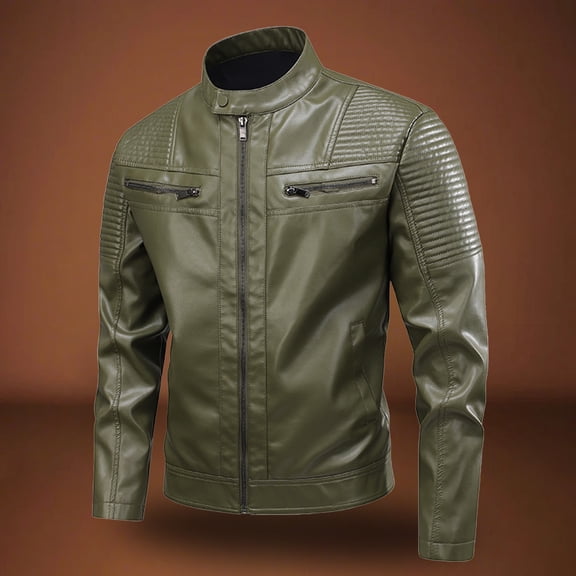 Donemore Men's Matte Leather Long Sleeve Stand Collar Jacket, Business Casual Style, Slim Fit Design with Matte Finish