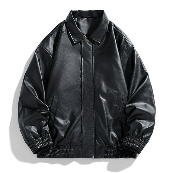 Donemore Men's Matte PU Leather Biker Jacket with Notched Collar & Multiple Pockets, Long Sleeve Motorcycle Outerwear Coat for Urban Riding