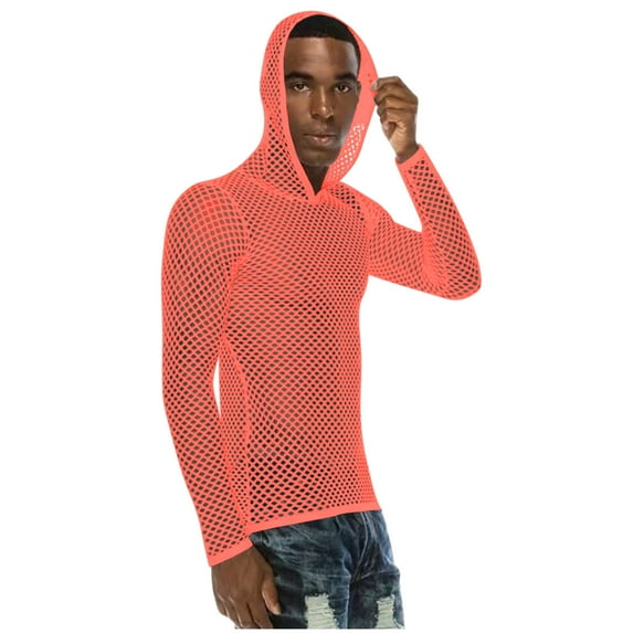 Donemore Men's Mesh Hollow-out Hooded Long Sleeve Top Solid Color Casual Breathable Streetwear Design Modern Urban Male Apparel