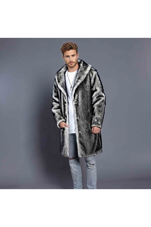 Men's Mink Jacket Medium-Length Solid-Color Button-Up Lapel Coat with Relaxed Fit for Winter Outdoor Casual Wear